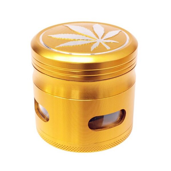 grinder de 4 partes de metal con hoja gravada color oro