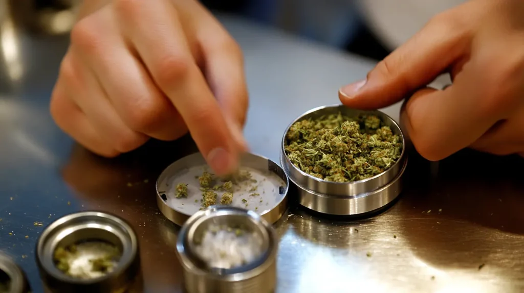 A person grinding cannabis, made with AI