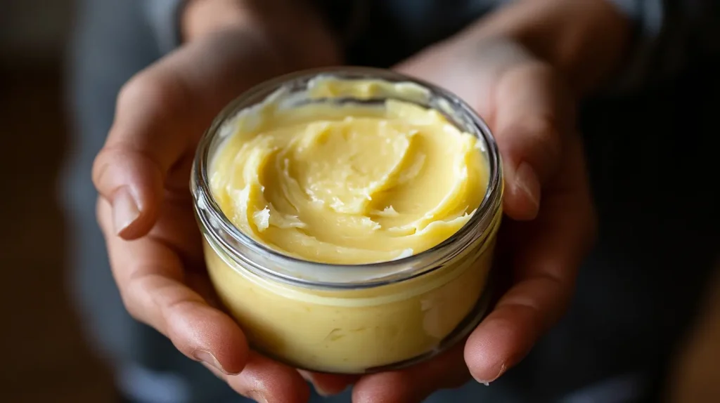 Person holding a jar full of marijuana butter